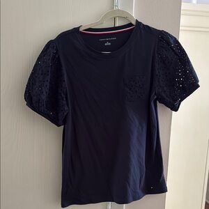Tommy Hilfiger Blue eyelet sleeve Short Sleeve
